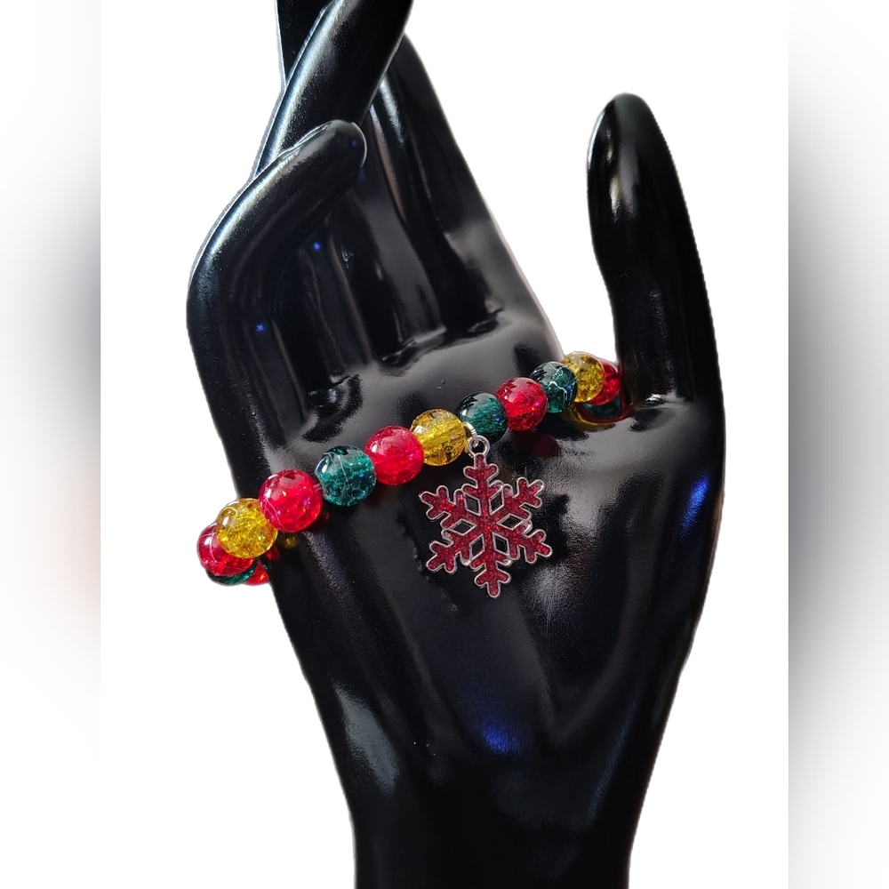 Colorful Beaded Bracelet with Snowflake Charm